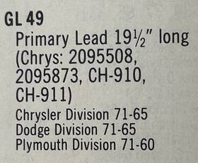 Gl49 Gp - Guaranteed Parts Distributor Lead Fits Chrysler Dodge Plymouth
