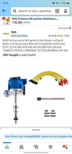 Ka-1046013blue Mas Performance Hei Ignition Distributor With Cap And Rotor Spark Plug Wiresseedetail