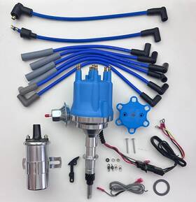 Jm7711bl-664b-chrome-cw Top Street Performance For Jeep Inline 6 232 258 Blue Small Cap Hei Distributor Chrome Coil Usa Wires