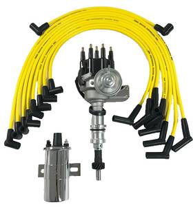6702bk-45ch-yw Tsp Sb Ford 289 302 V8 Small Cap Hei Distributor Yellow Plug Wires 45k Coil