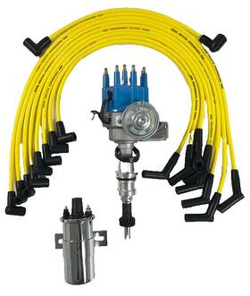 6702bl-45ch-yw Tsp Sb Ford 289 302 V8 Small Cap Hei Distributor Blue Yellow Hp Wires 45k Coil