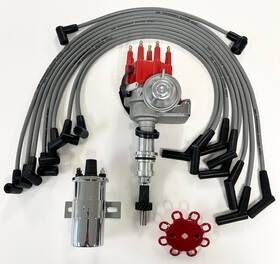 6710r-45ch-gw Tsp Ford 351 Windsor V8 Small Cap Hei Distributor Upgrade Red 45k Coil 8mm Wires