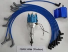 Ford 351W Windsor Pro-billet Distributor, 50K Coil & Blue 8MM Spark Plug Wires. Fixed Price $151.99.